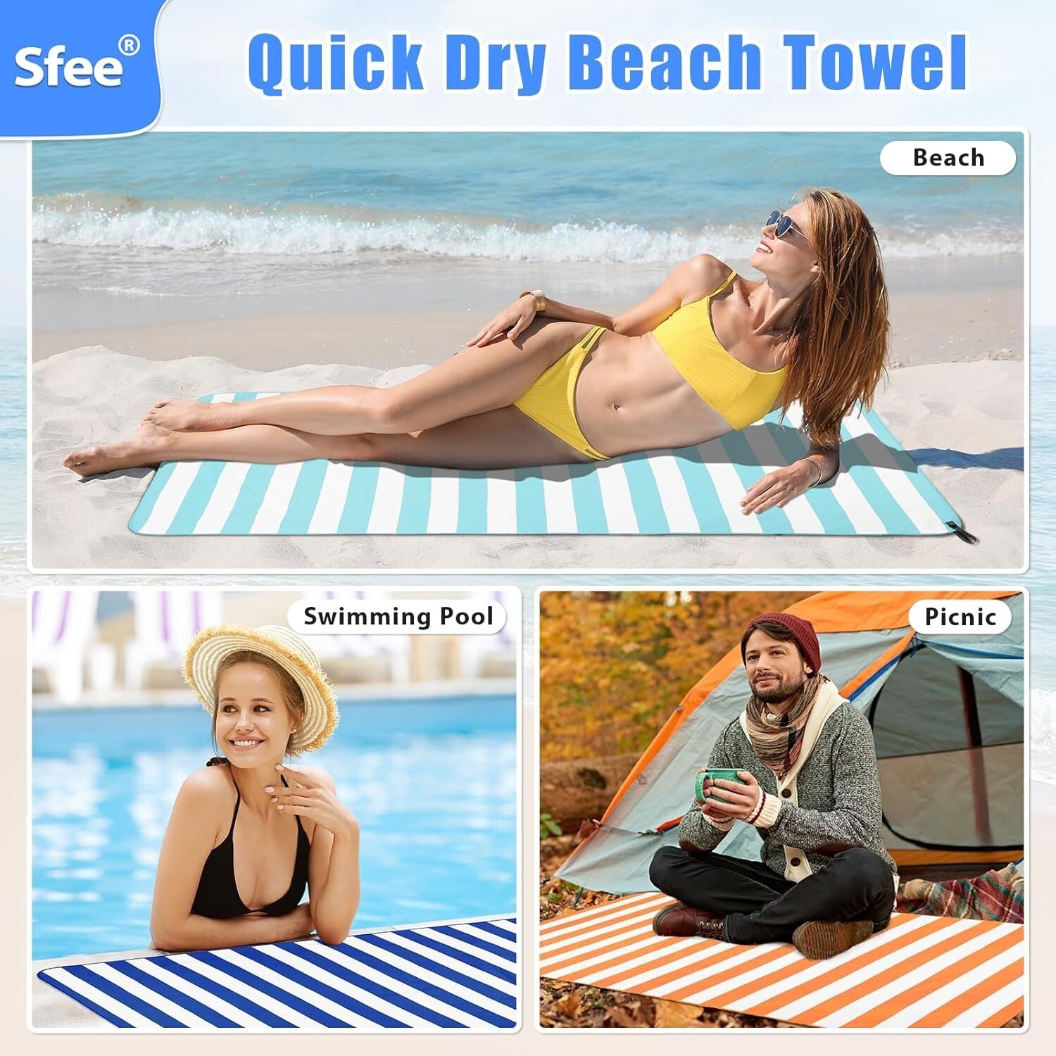 Compact Microfiber Beach and Gym Towels Set - Ultra-Light & Super Absorbent