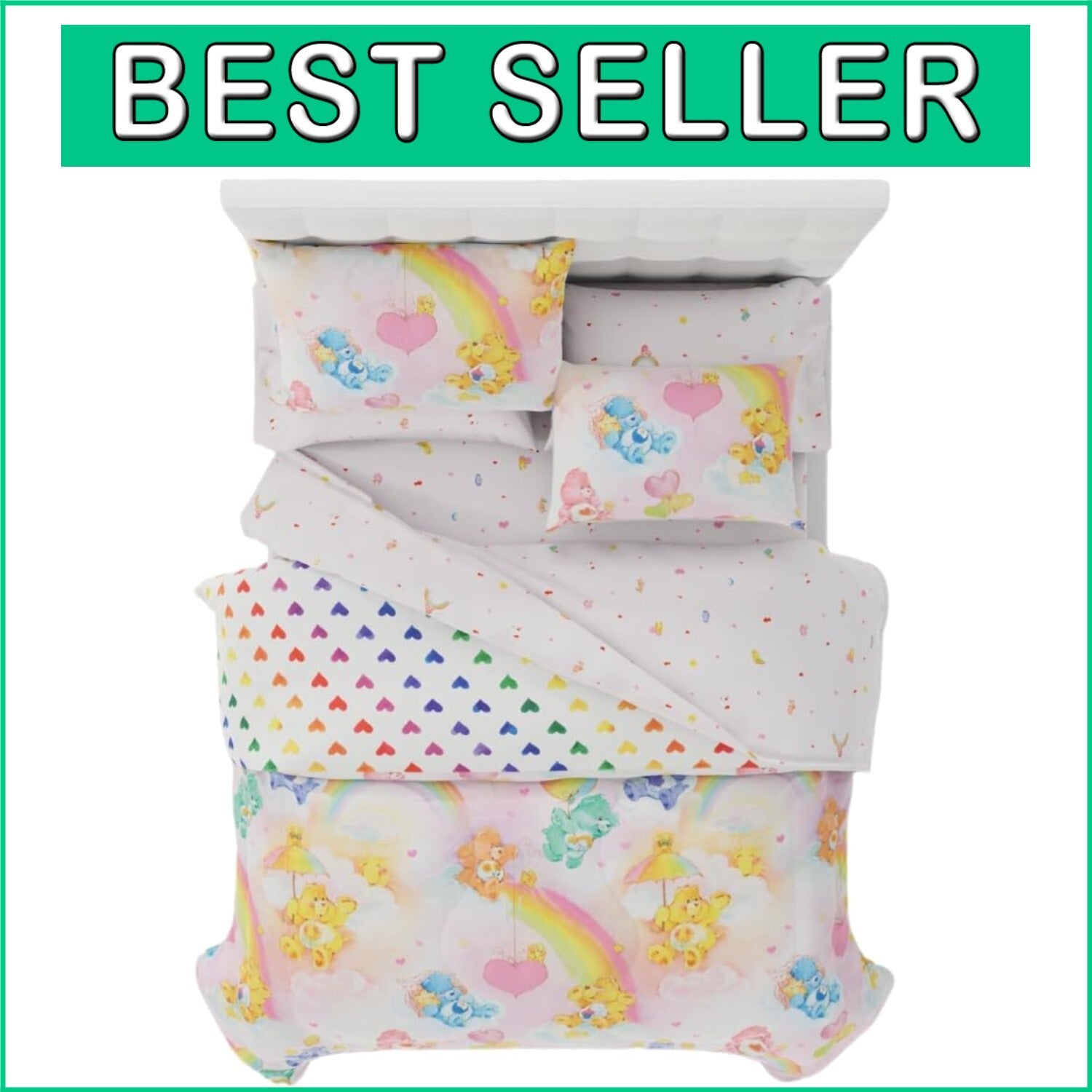Vibrant 7-Piece Care Bears Comforter & Sheet Set - Full Size, Machine Washable
