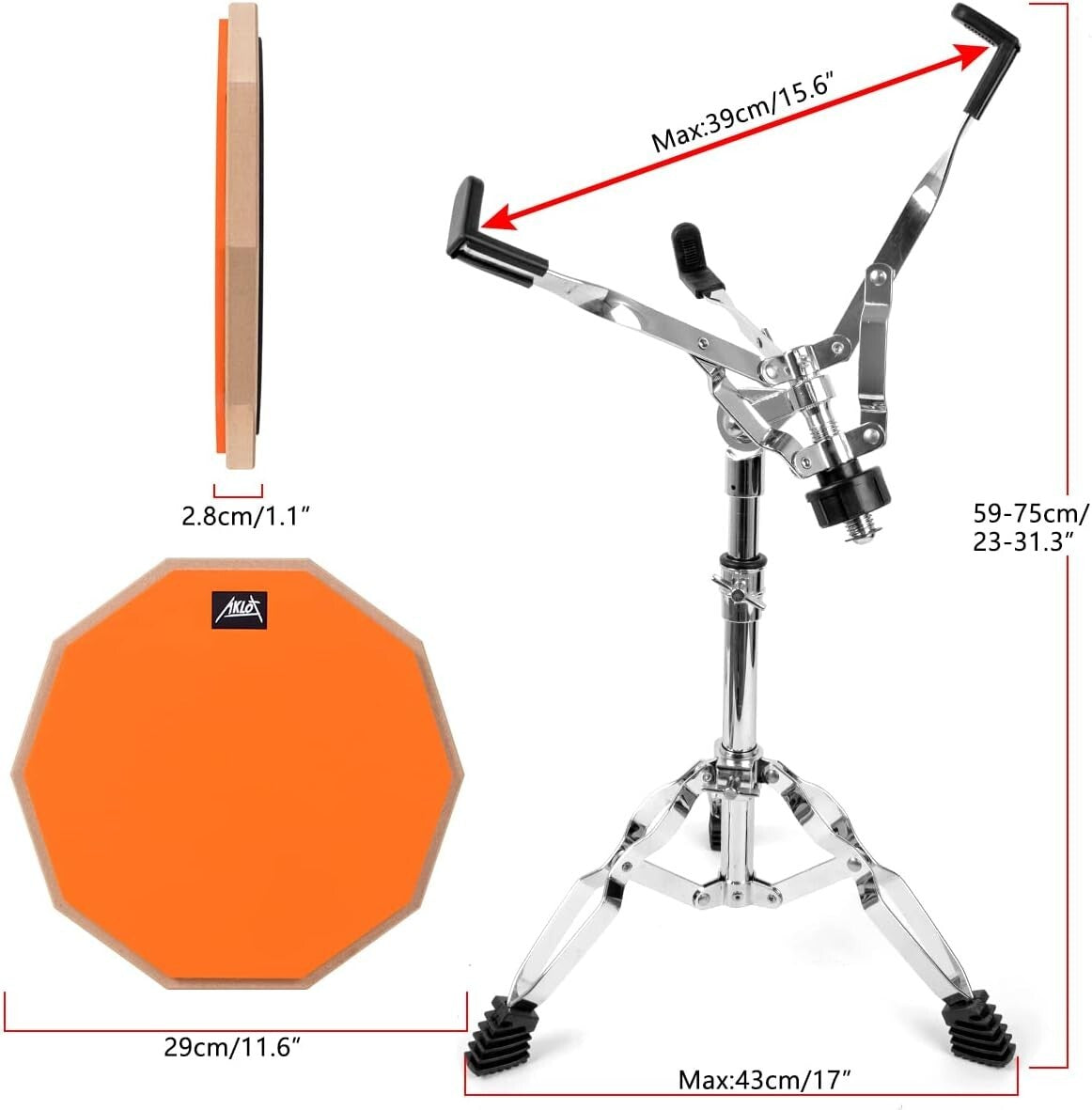 All-in-One 12 Inch Practice Pad Set with Snare Stand and Sturdy Bag for Drummers