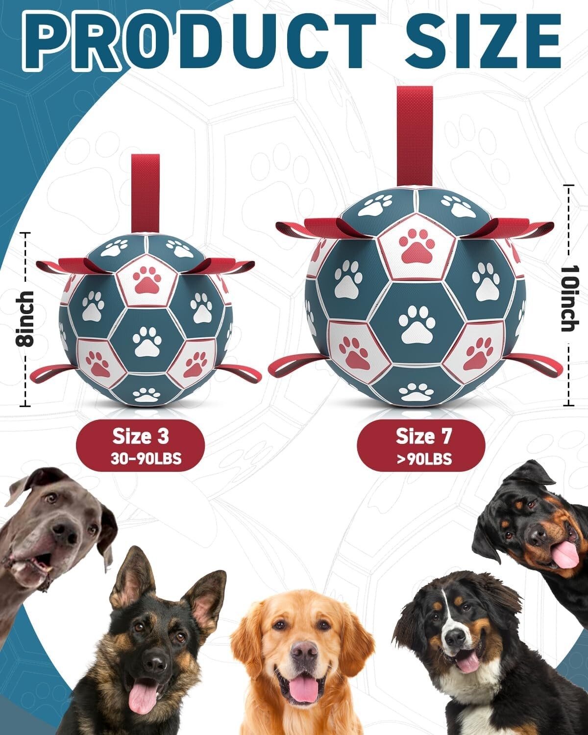 Soft but Sturdy 10-Inch Dog Soccer Ball with Grip Straps – Perfect Birthday Gift