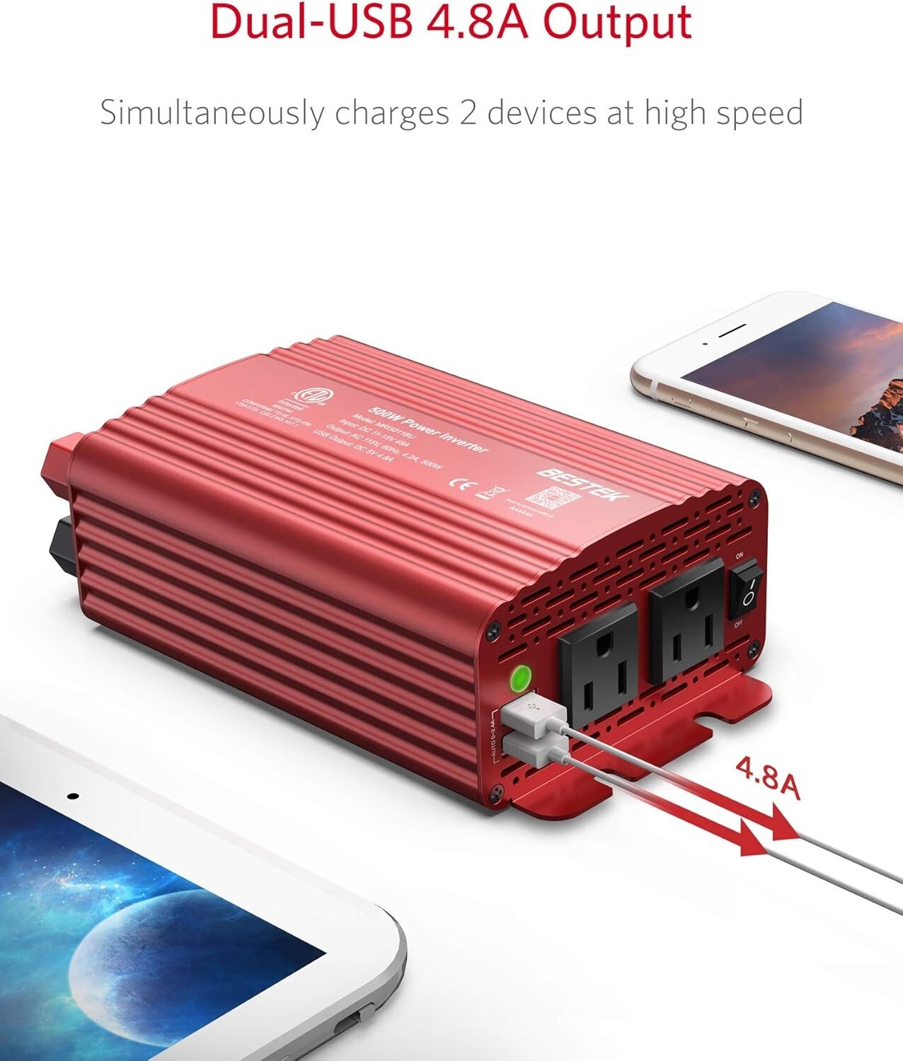Dual USB 500W Inverter with Smart Cooling Fan - Ideal for Campers & Travelers