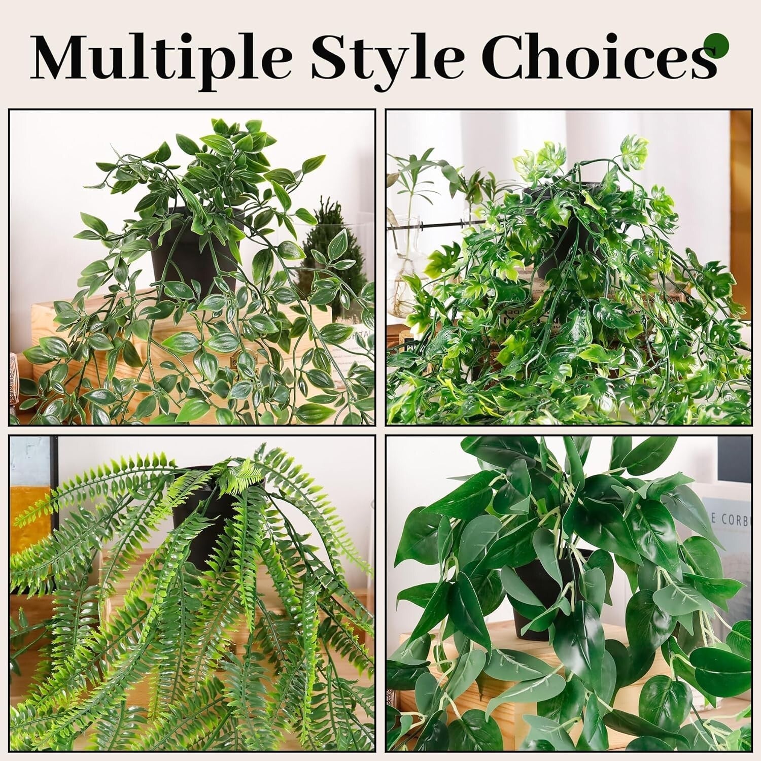 8Pcs Faux Ivy and Eucalyptus with Black Pots - Perfect for Any Room Decor