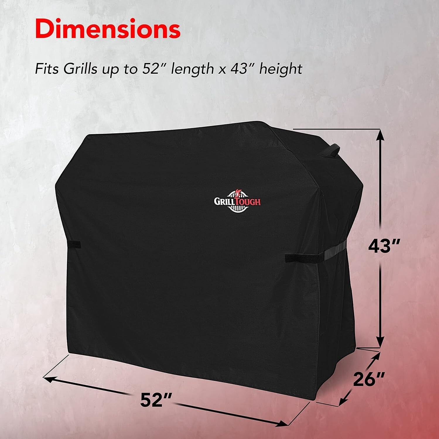 52-Inch Weather-Resistant Grill Cover with Adjustable Straps - Black Exterior