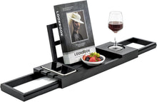 Load image into Gallery viewer, Luxury Bamboo Bath Caddy - Adjustable Tray for Wine Glass, Tablets &amp; Relaxation