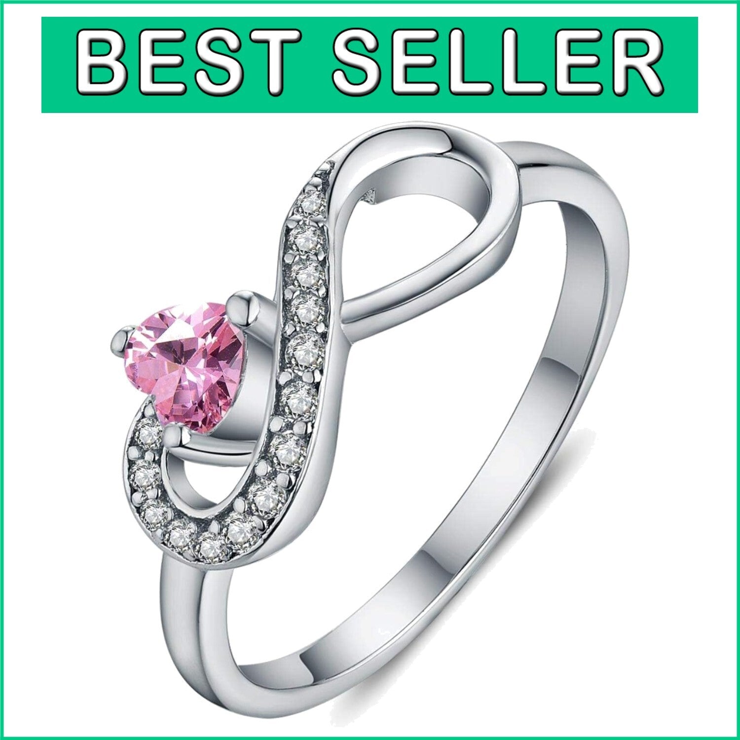 Elegant 925 Silver Infinity Heart Ring with Cubic Zirconia - Gift Box Included