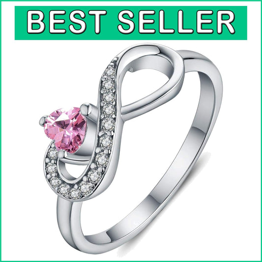 Elegant 925 Silver Infinity Heart Ring with Cubic Zirconia - Gift Box Included