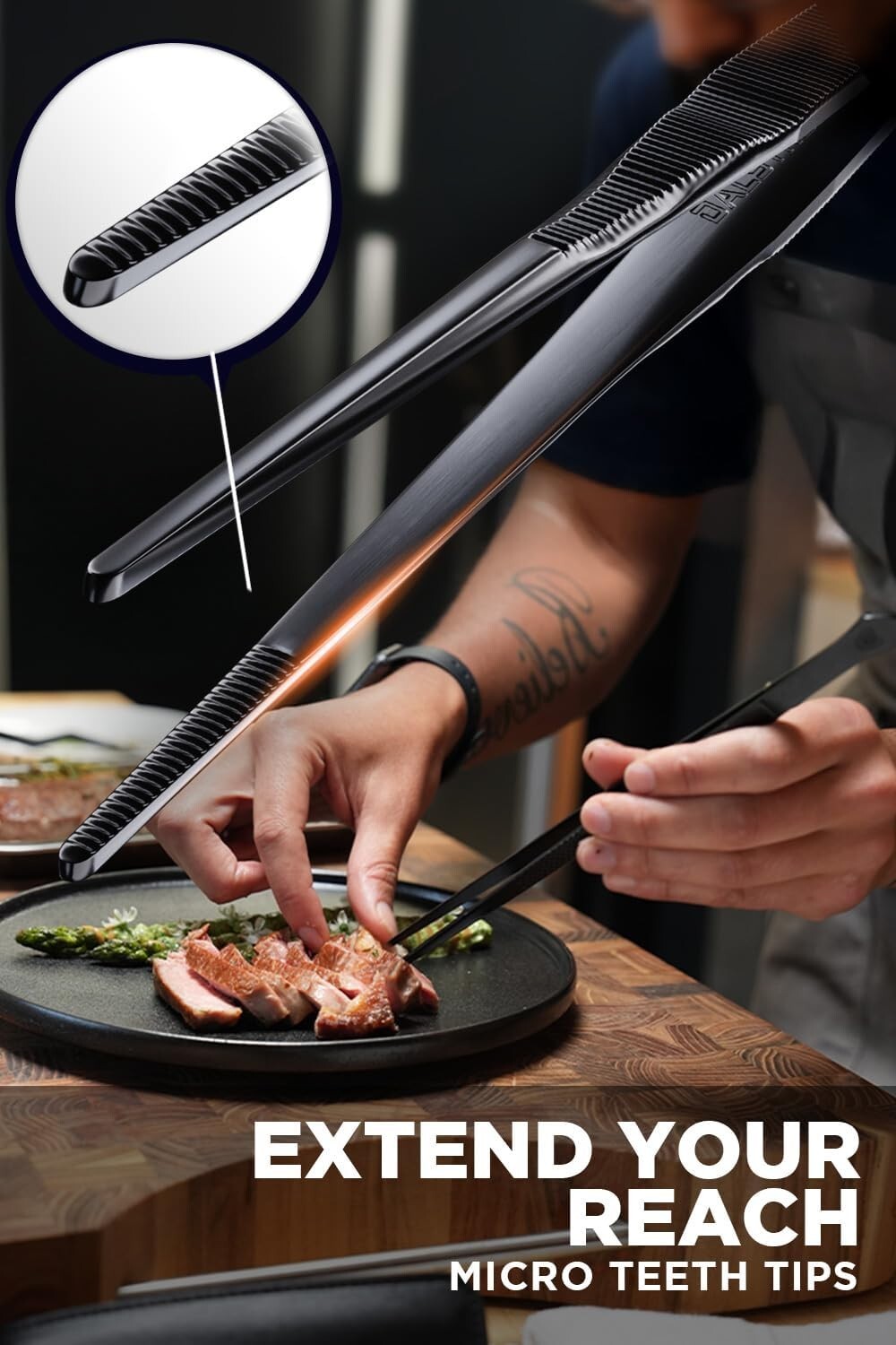 12'' Stainless Steel Tongs with Micro-Teeth Grip for Precision Cooking