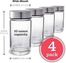 Load image into Gallery viewer, Reusable 10 oz Glass Bottles with Stainless Steel Lids - 4 Pack Privacy &amp; Style