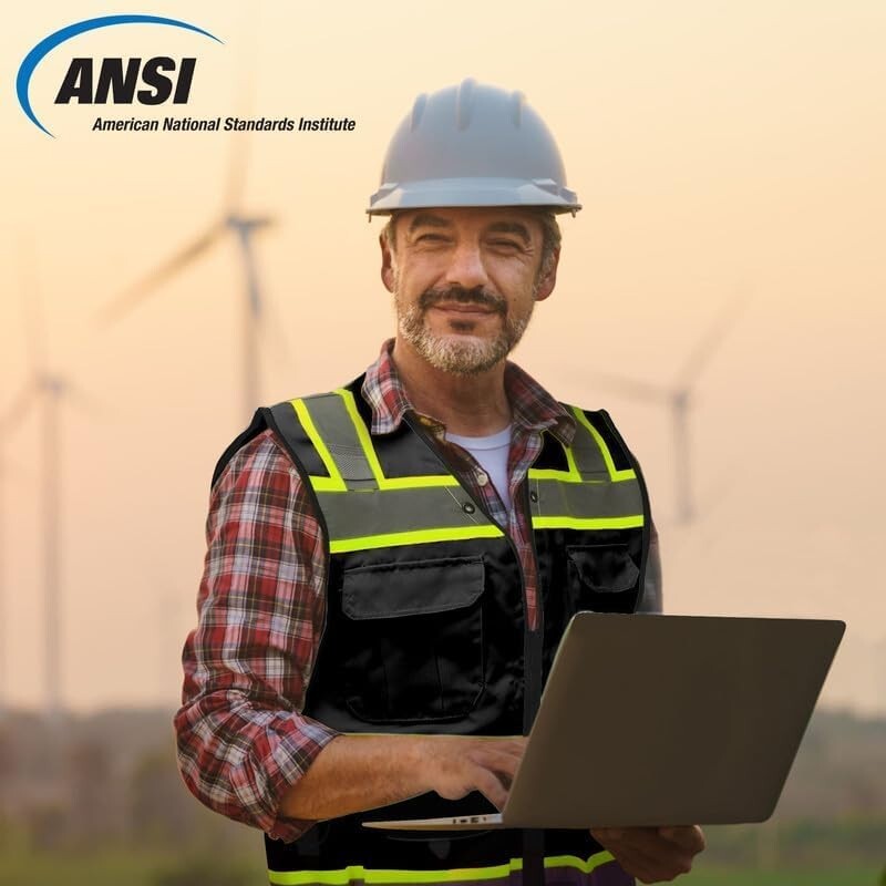 12 Pocket High Visibility Safety Vest - Class 2 ANSI Compliant for Professionals