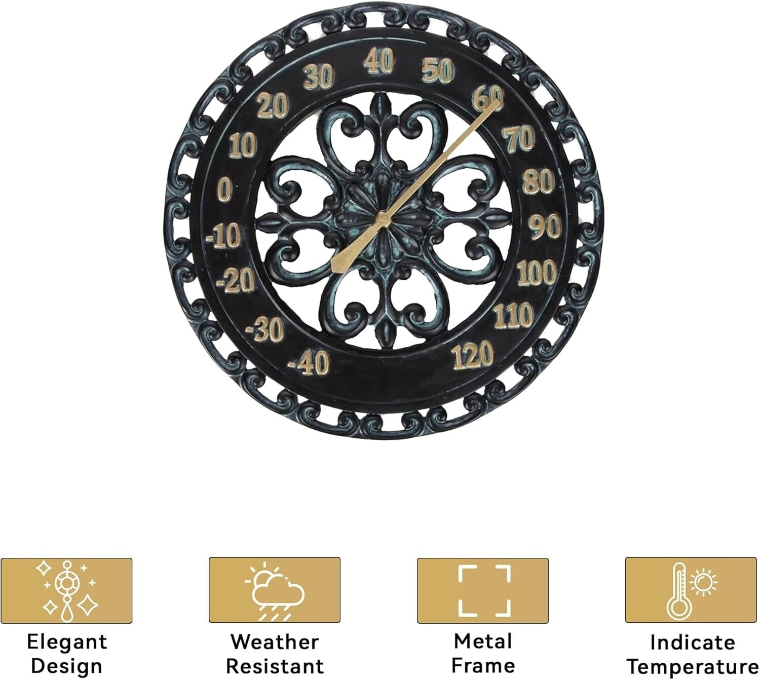 Large 13-Inch Black Wall Thermometer with Retro Design - Ideal Gift for Home