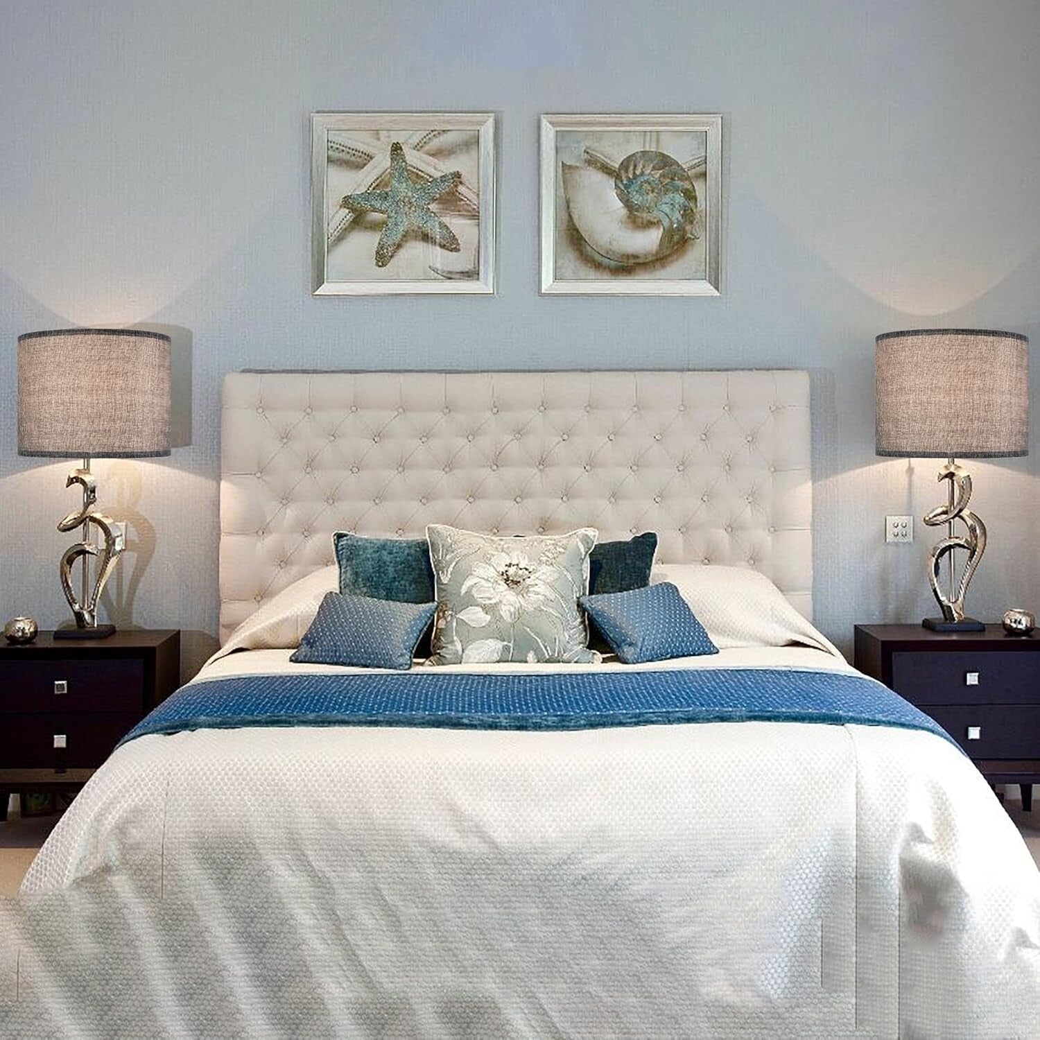 Set of 2 Medium 13" Drum Lamp Shades - Traditional Gray Design for Home Decor