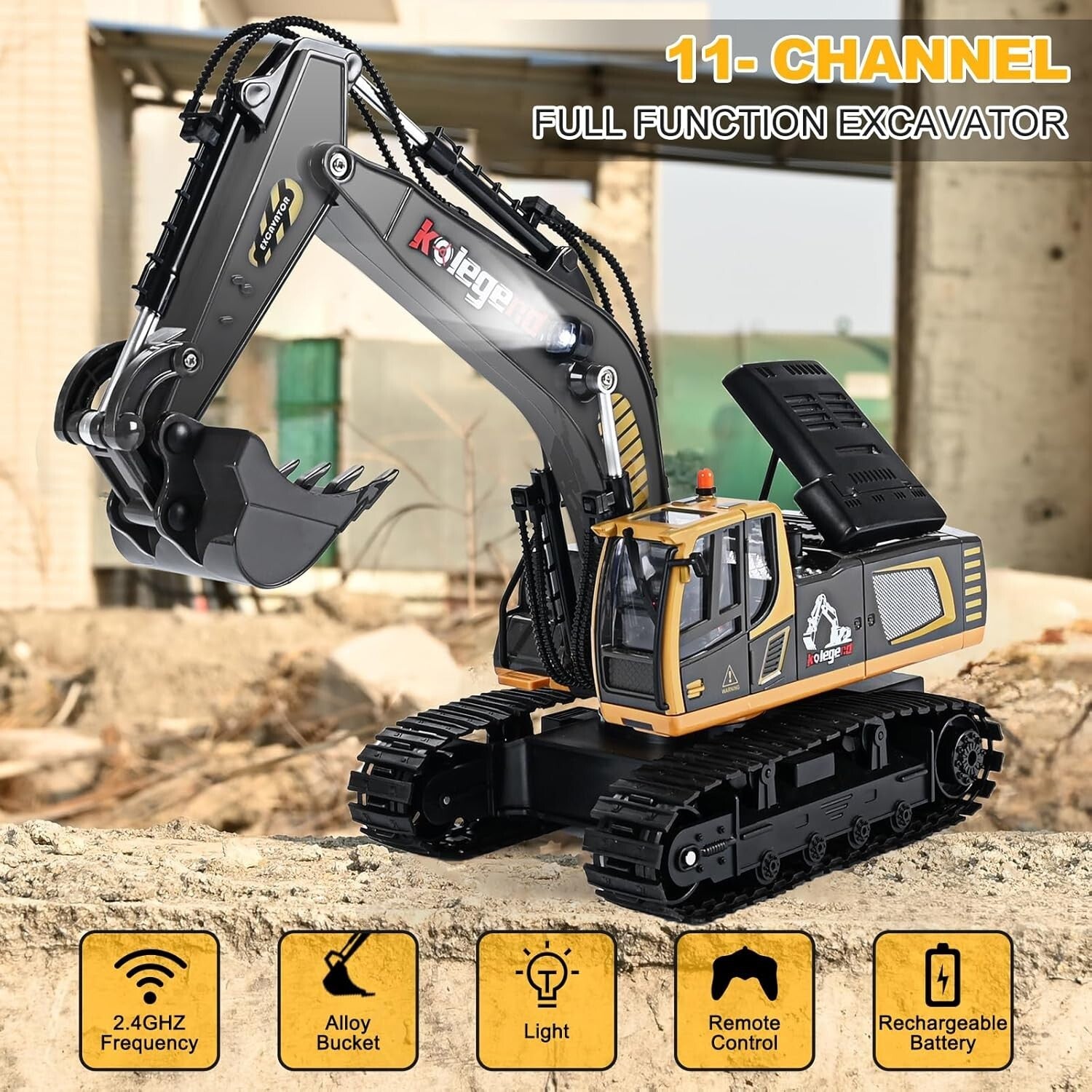 11-Channel RC Excavator - 16 Inch Realistic Construction Vehicle for Safe Fun