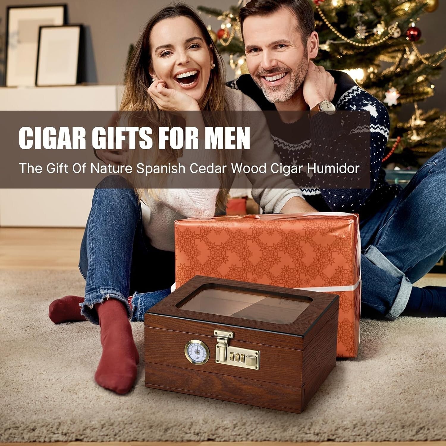 Stylish Desktop Cigar Box with Humidification & Security Features - Perfect Gift