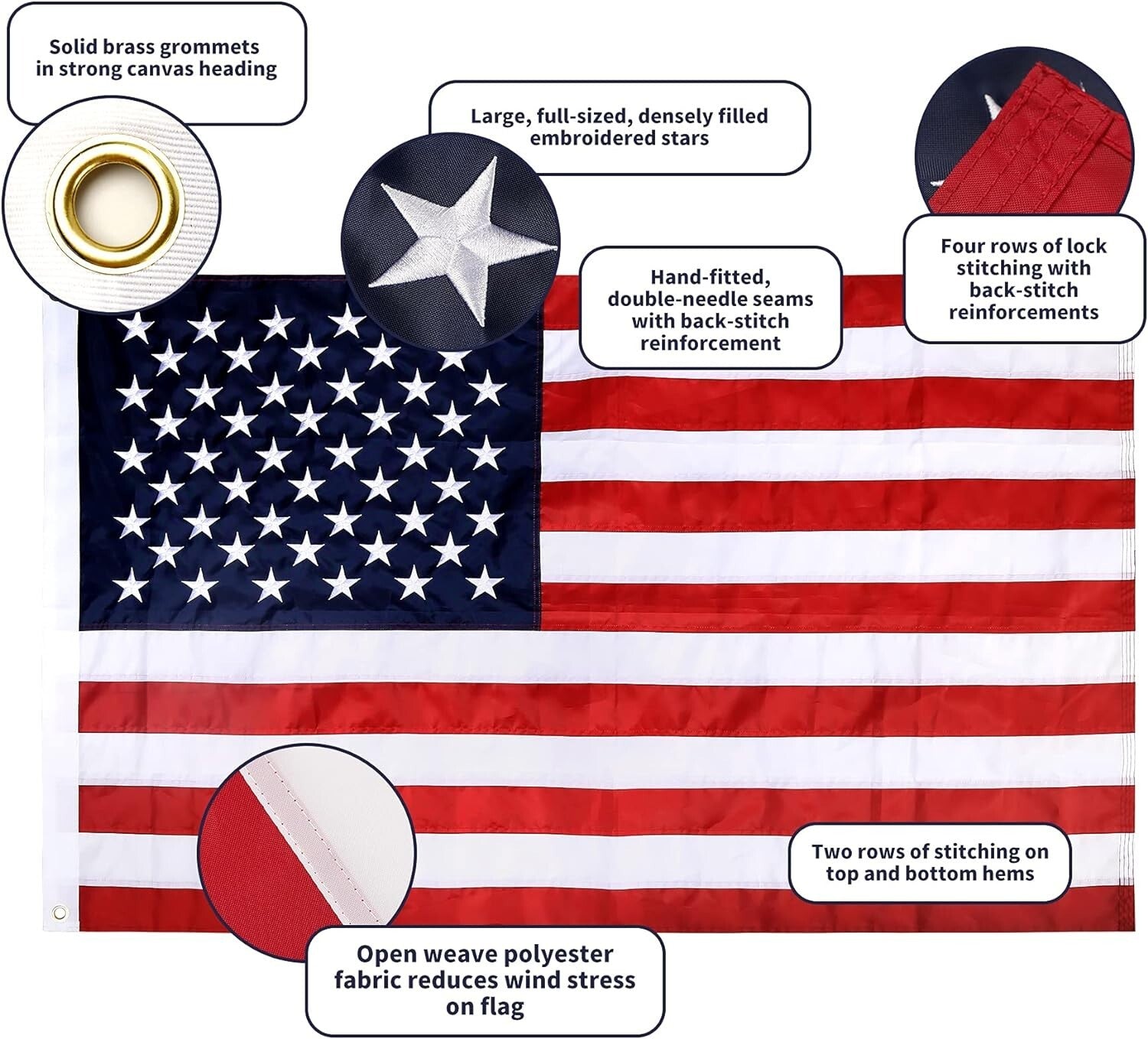 Compact 6 Ft Stainless Steel Flag Pole with Heavy Duty 3x5 Ft American Flag