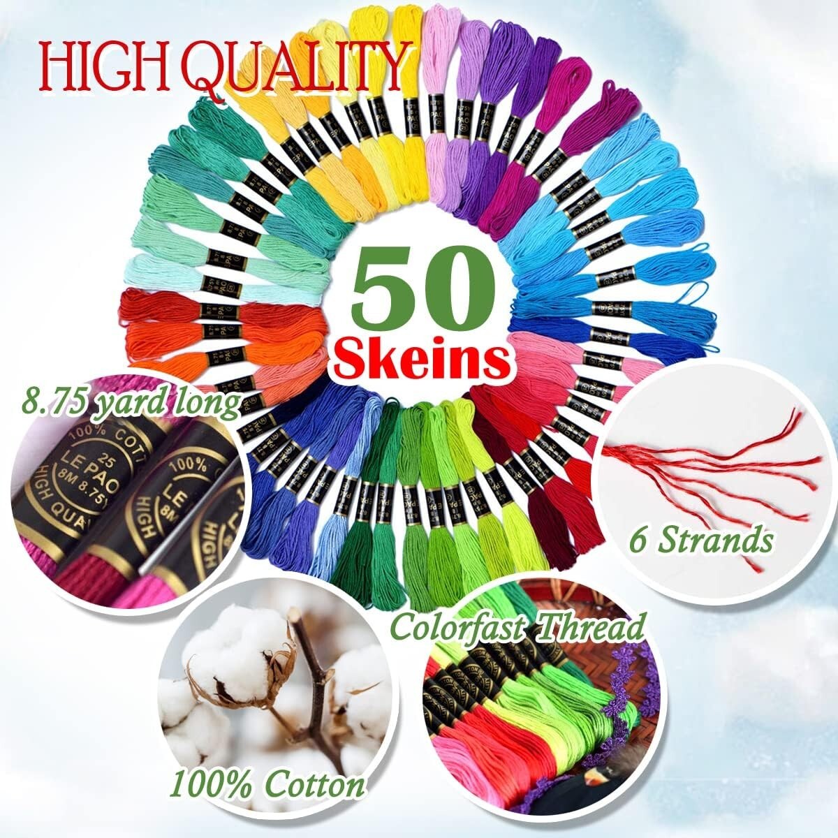10 Packs of 50 Colors Cotton Embroidery Floss - Perfect for Crafts & Gifts