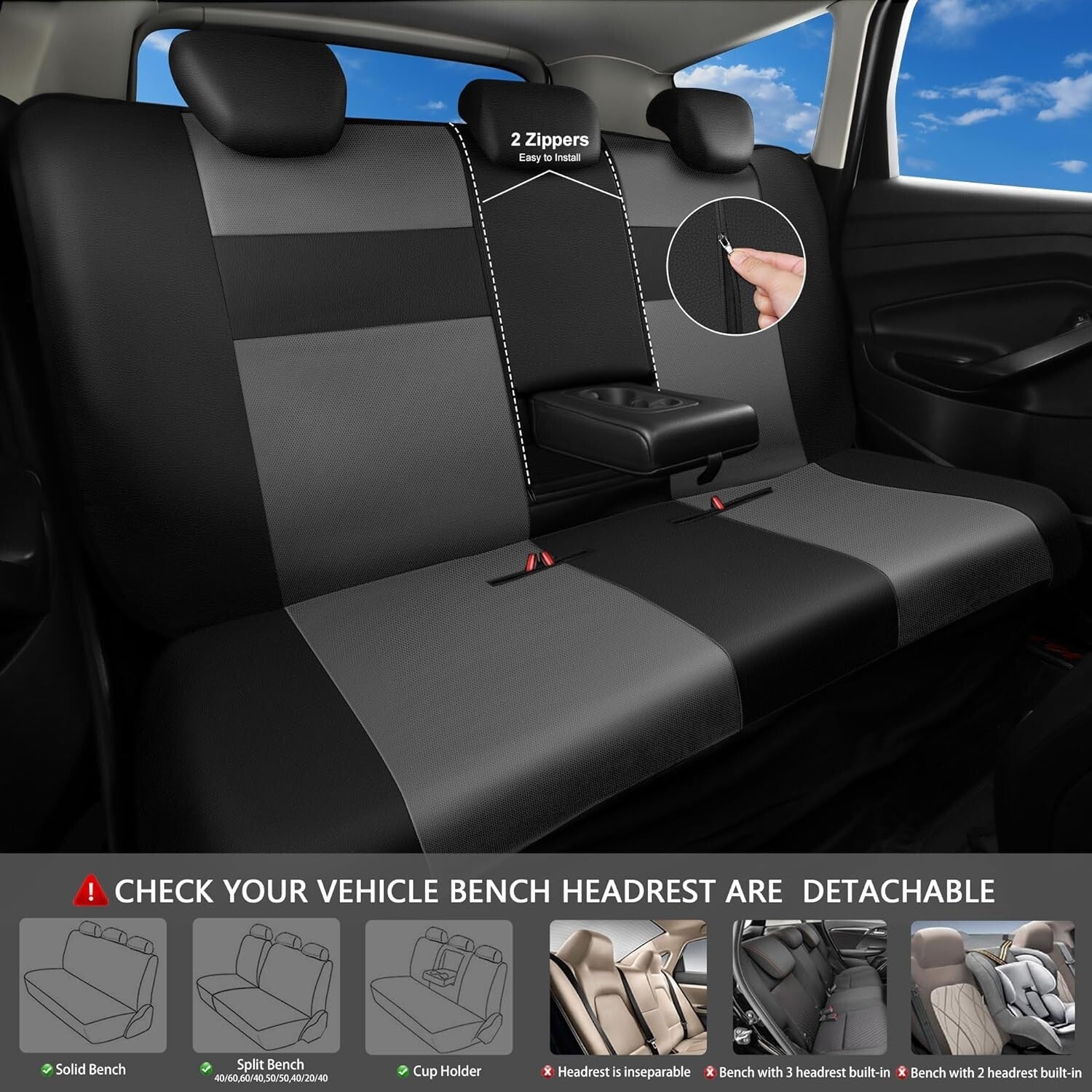 Elegant Gray & Black Leather Seat Covers for SUVs, Sedans & Vans – Full Coverage