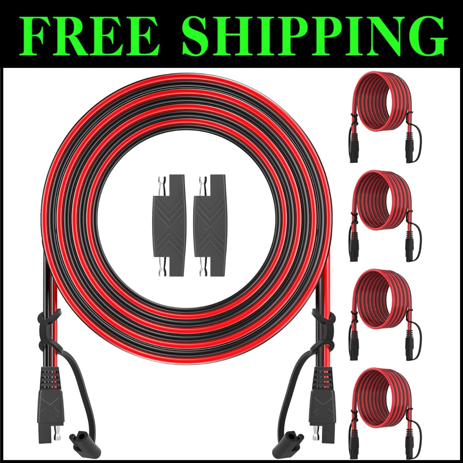 Heavy-Duty 12FT SAE to SAE Extension Cables - Pack of 4 for Automotive & Solar