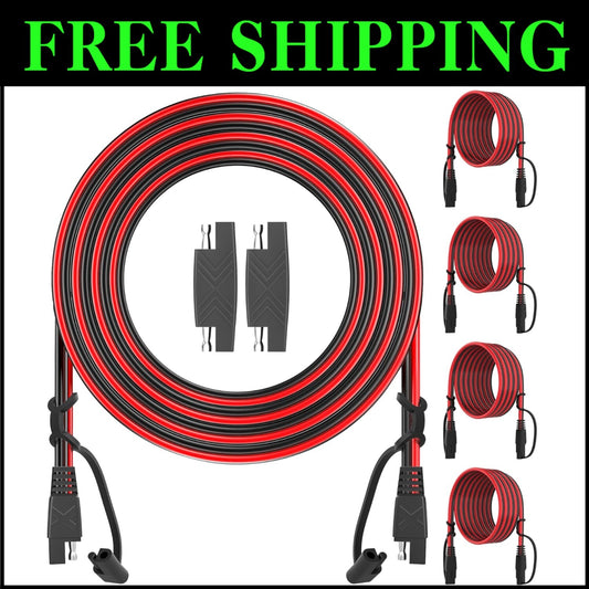 Heavy-Duty 12FT SAE to SAE Extension Cables - Pack of 4 for Automotive & Solar