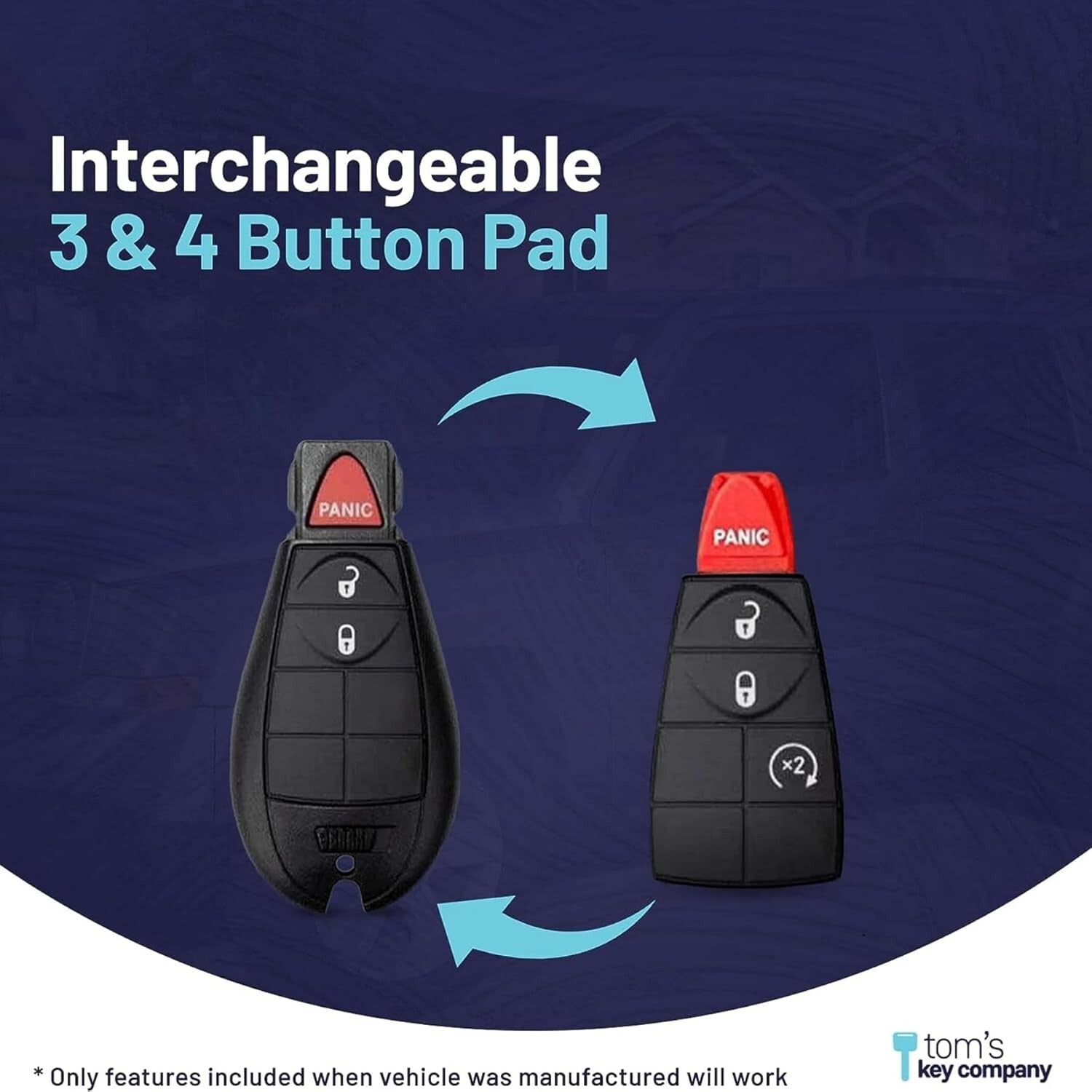 Interchangeable Key Fob & Programmer Kit for Chrysler, Dodge, Jeep, Volkswagen