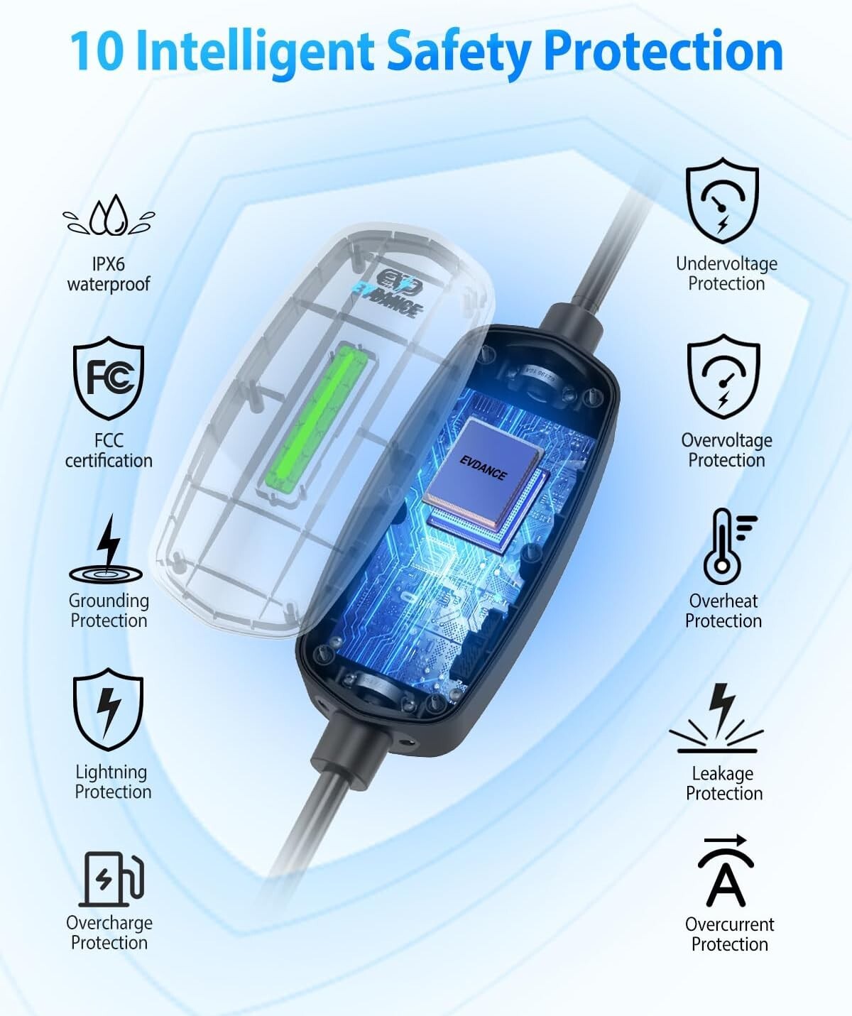 Lightweight 7lb Portable EV Charger for J1772 Vehicles - Fast Charging Solution