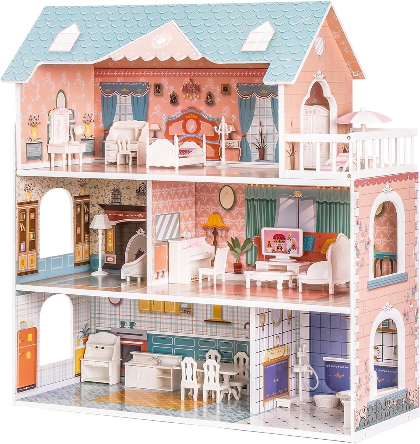 Enchanting 3-Story Wooden Dollhouse with Furniture - Perfect Gift for Girls 3-6