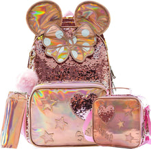 Load image into Gallery viewer, Cute Adjustable Sequin Backpack Set for Girls - Includes Lunch Box &amp; Pencil Case