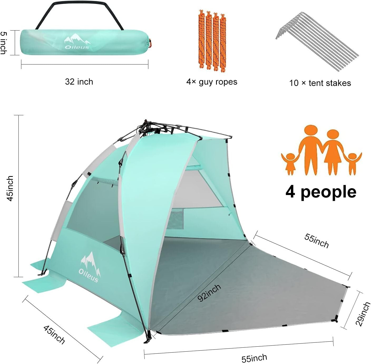 Portable XL Beach Tent with Carrying Bag - Waterproof Sun Shelter for Family Fun
