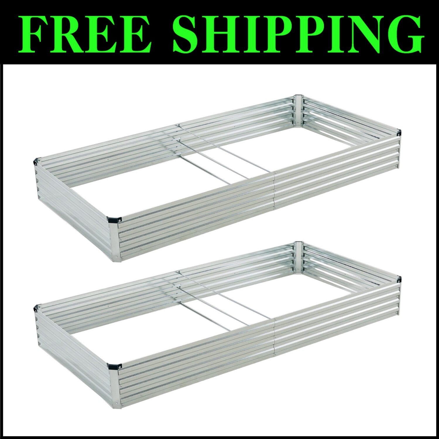 2-Pack 8x4x1ft Galvanized Metal Raised Garden Beds with Easy Assembly & Drainage