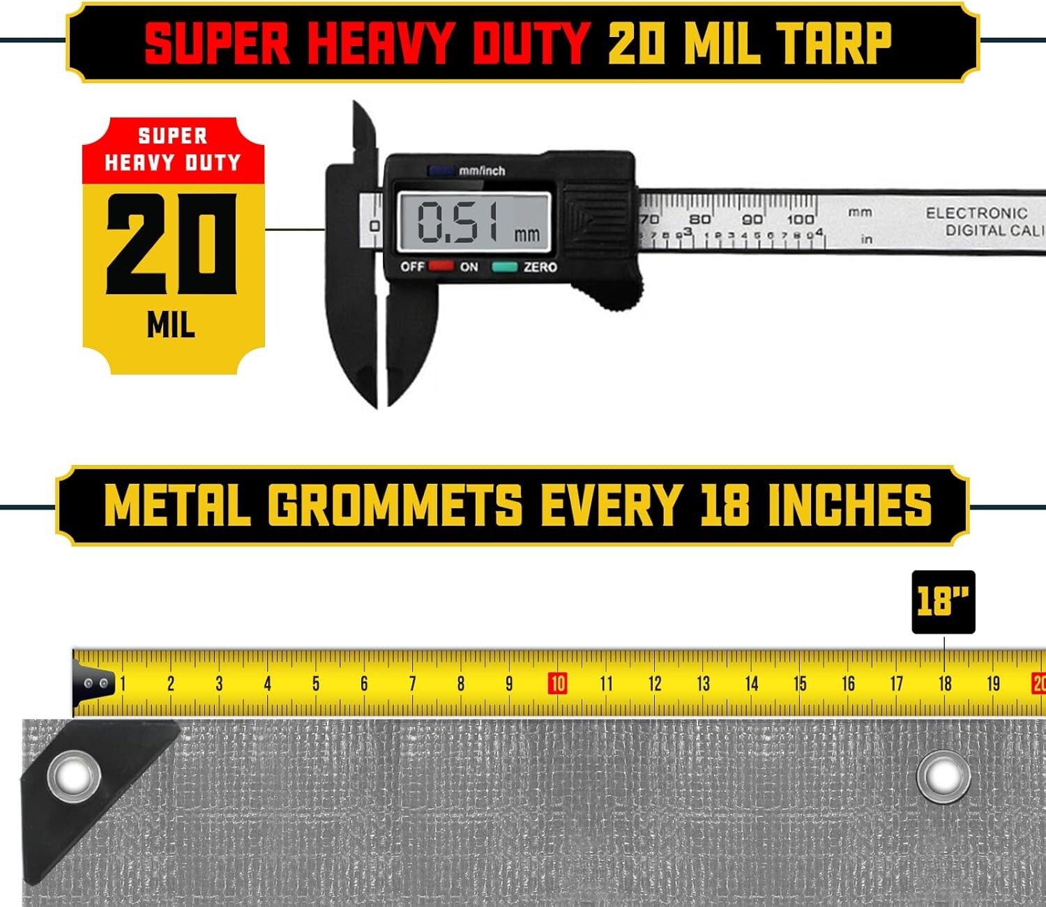 20 Mil Poly Tarp Cover - Rip and Tear Proof, Weatherproof Silver/Black 10' X 20'