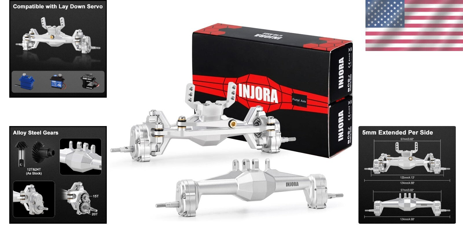 5mm Diamond Portal Axles with Lay Down Servo Mount for 1/18 RC Crawler Upgrade