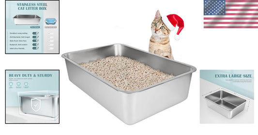 Eco-Friendly Large Cat Litter Pan - Stain-Free, Easy to Clean, Safe Design