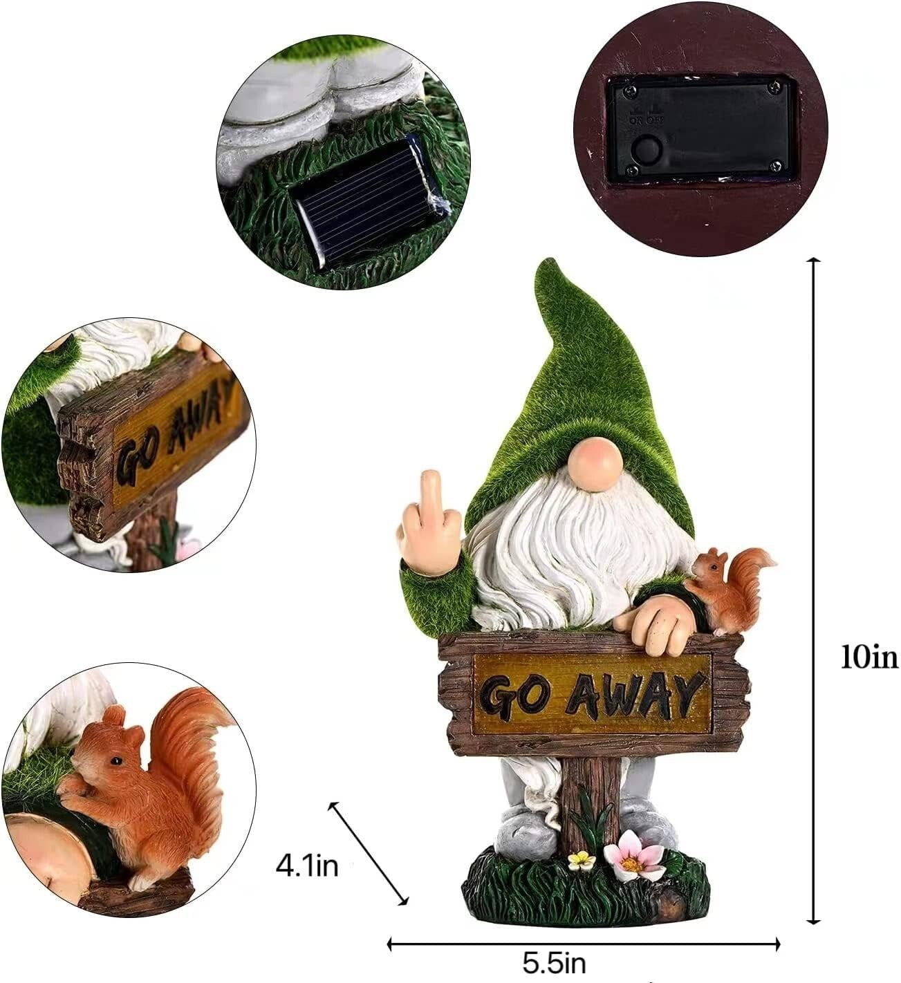 Eco-Friendly Solar LED Gnome Decoration - 10-Inch Funny Lawn Sculpture