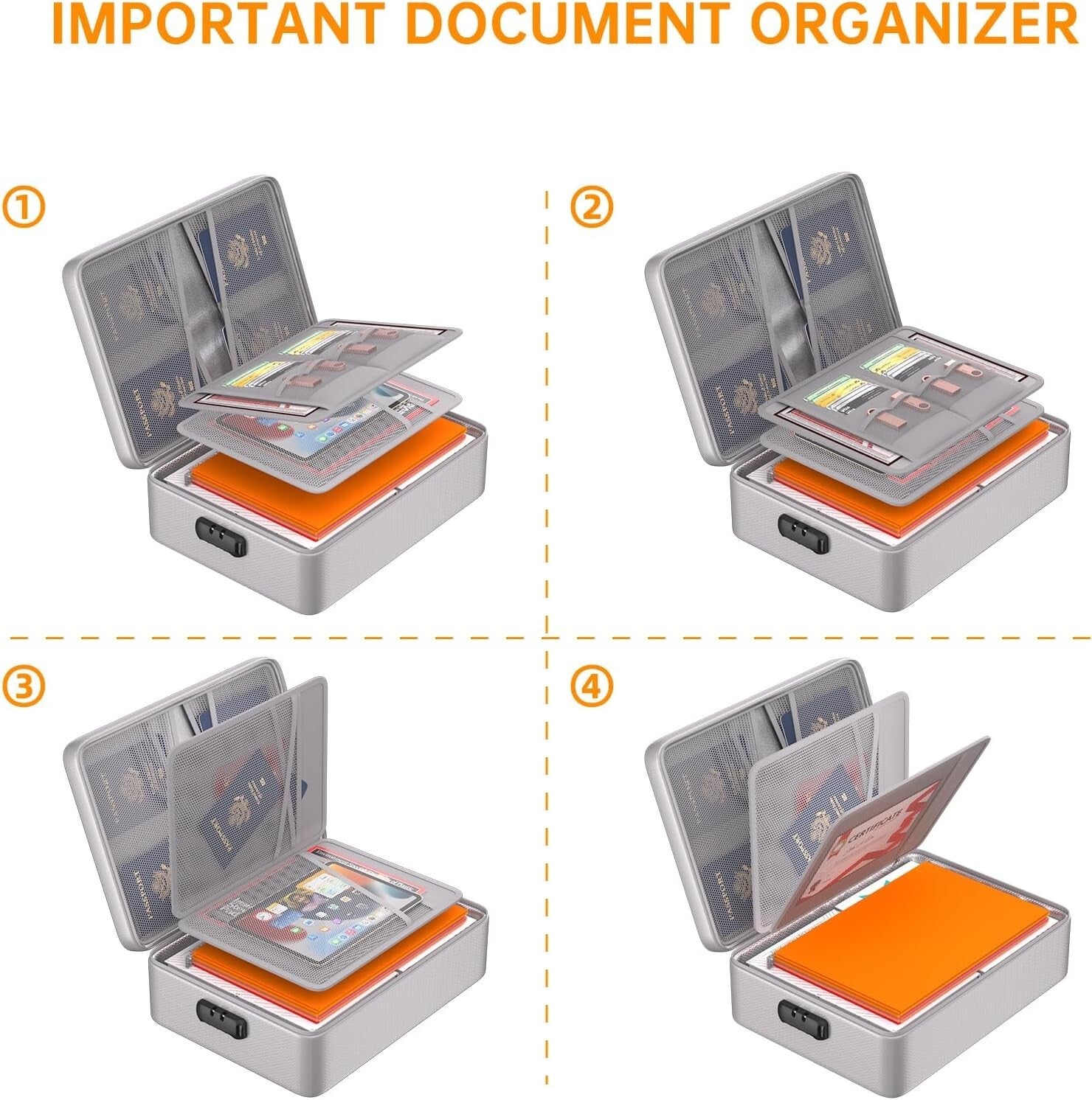 5200°F Fireproof Document Organizer with Lock - Waterproof Travel Safe Storage