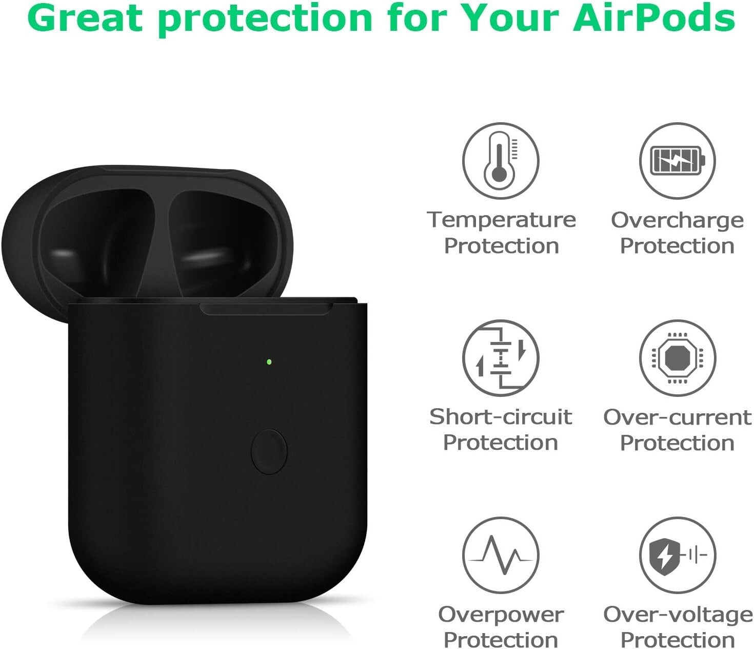 Durable Hard-Shell Wireless Charging Case for AirPods 1 & 2 with Sync Button