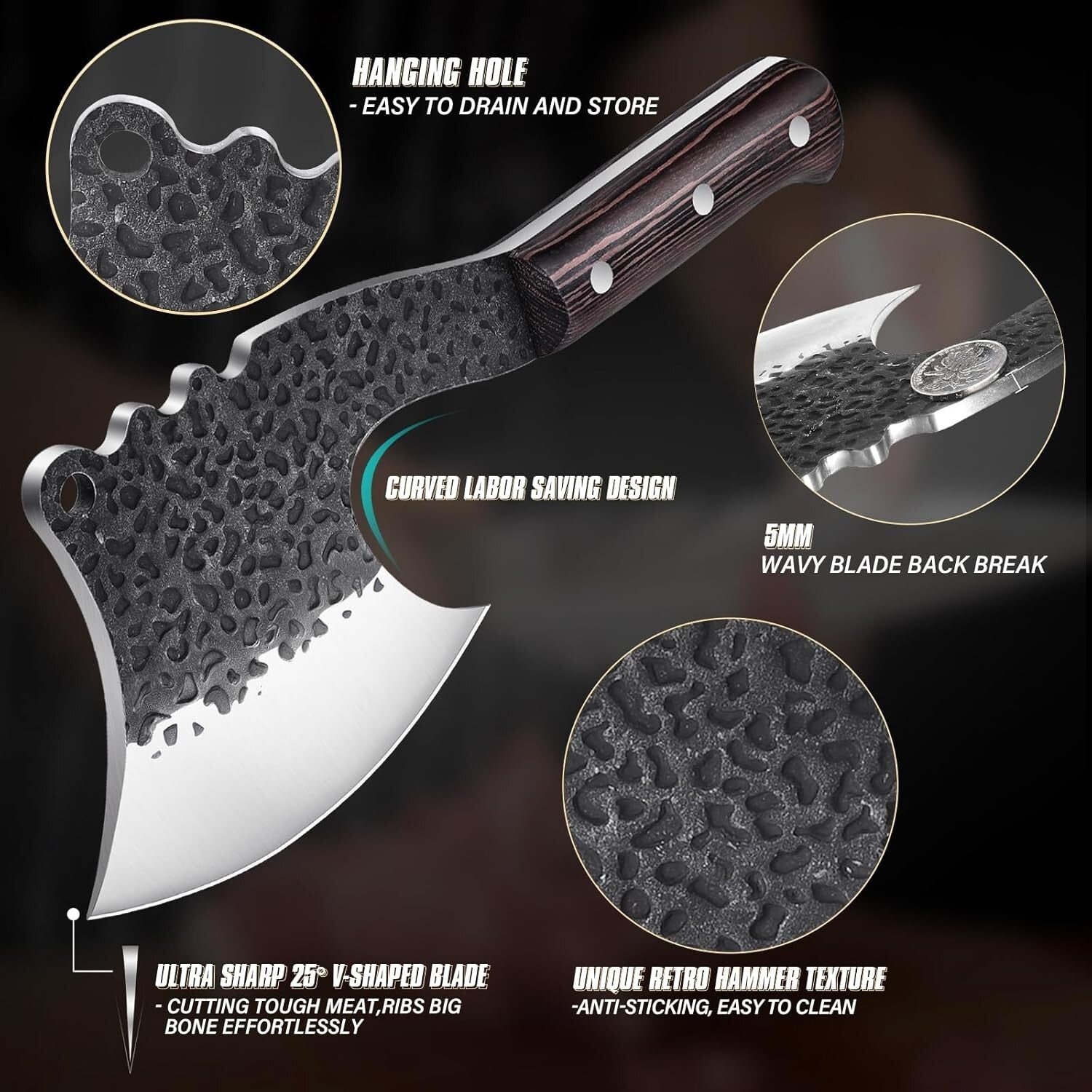 High Carbon Steel Bone Chopper with Pear Wood Handle - Ultimate Butcher Knife
