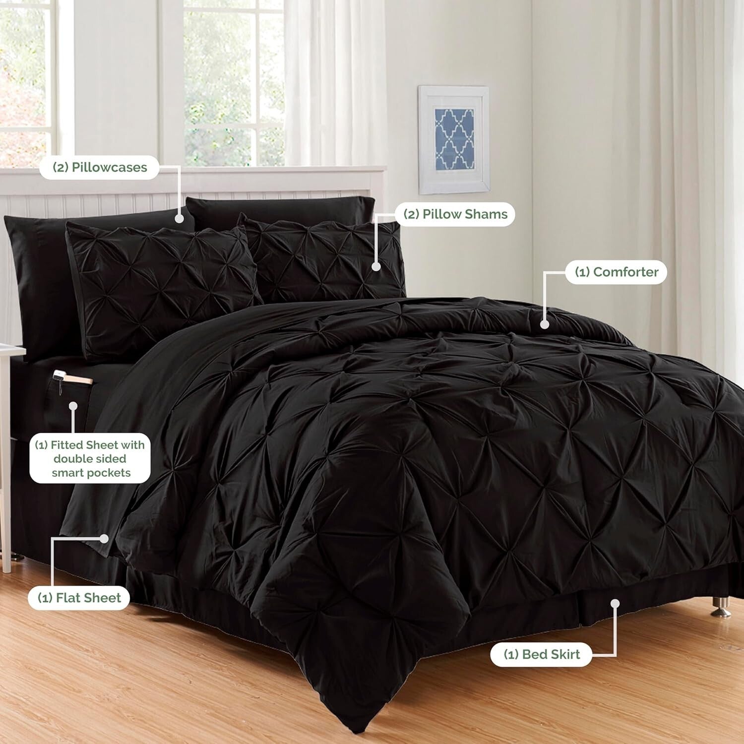 Full/Queen Luxury 8-Piece Comforter Set with Pocketed Sheets - Effortlessly Soft