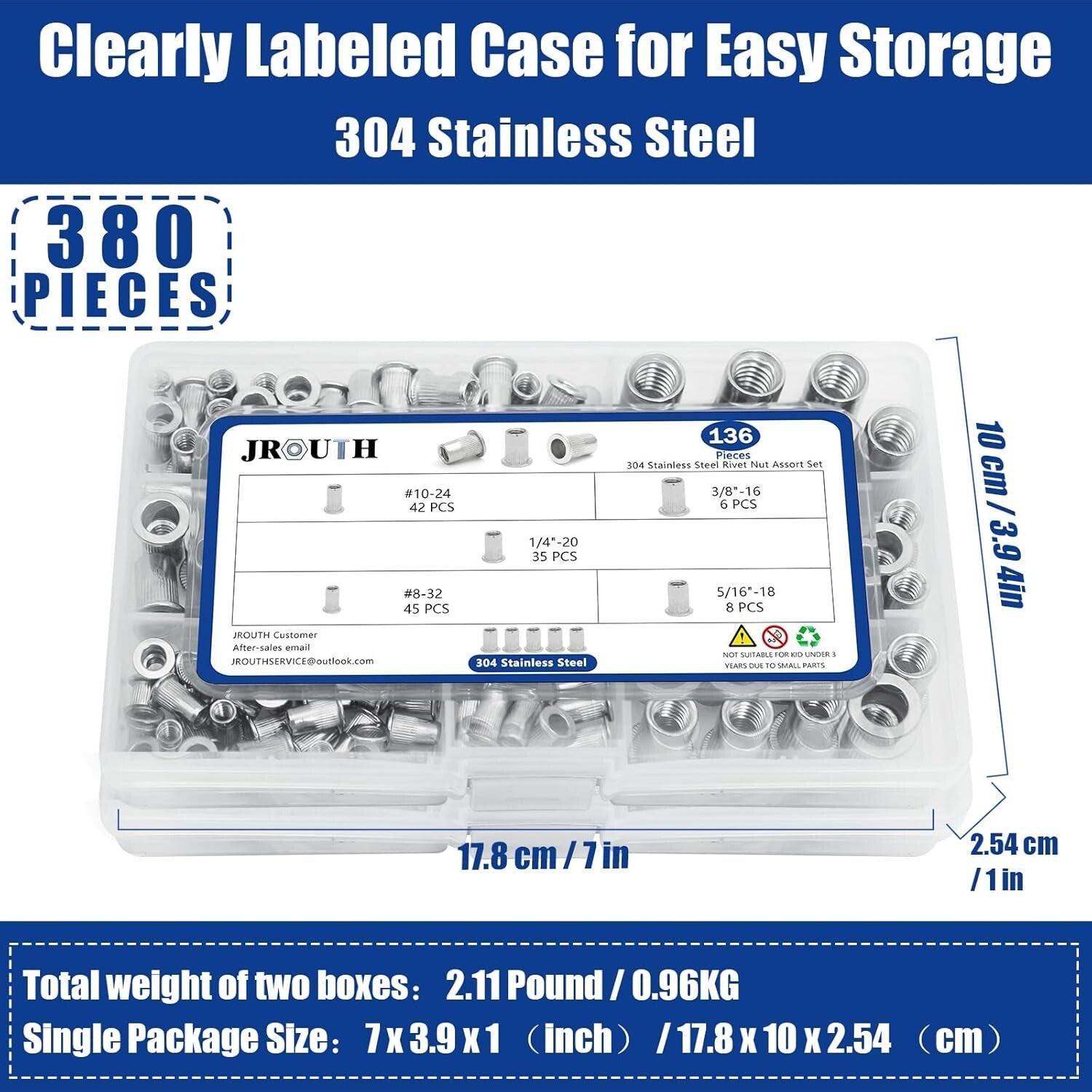 Durable Metric & SAE Rivet Nut Kit - 380pcs with Labelled Storage for Easy Use