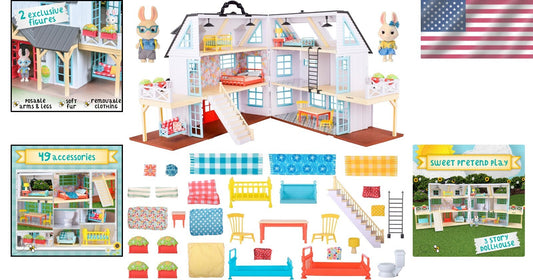 Buzzby Farmhouse Dollhouse Playset – 49 Accessories & 2 Exclusive Figures