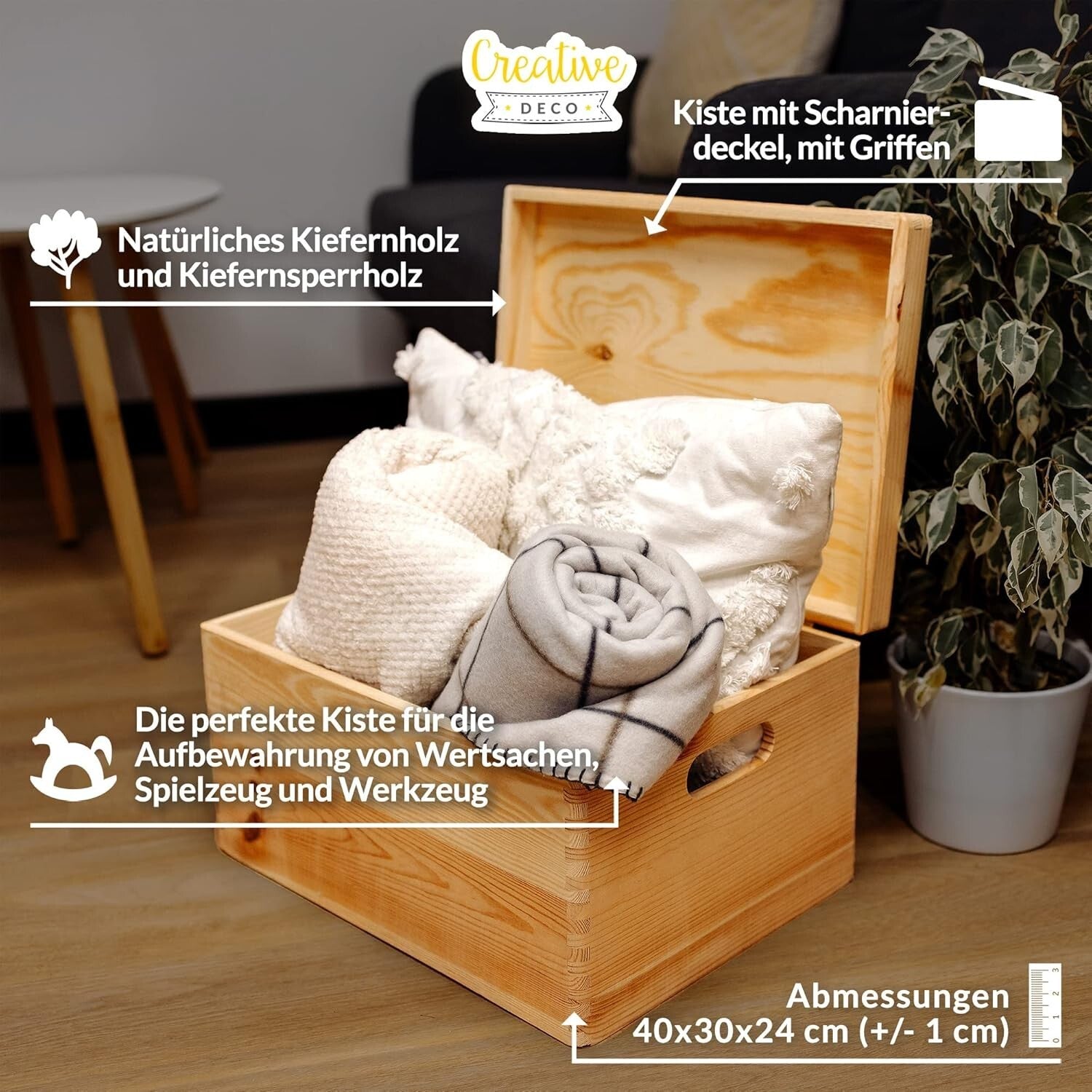 Beautiful Stackable XXL Wooden Storage Box with Hinged Lid - Eco-Friendly Design