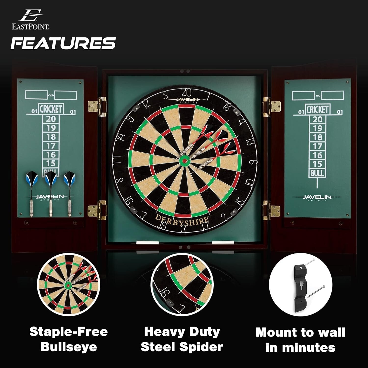 Complete 18-Inch Dartboard Set with Stylish Cabinet - Ideal for Fun Gatherings