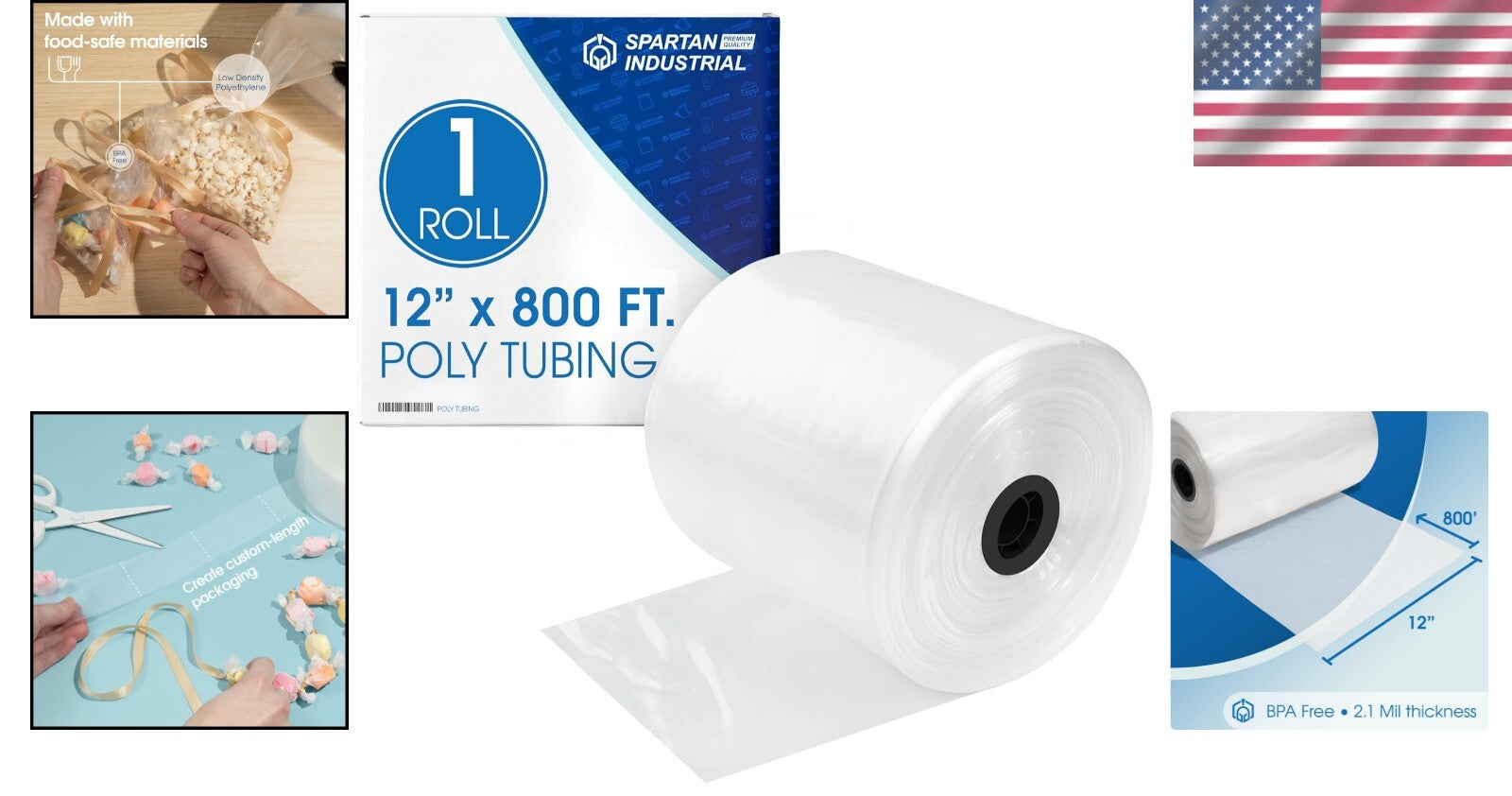 12" x 800' Clear Plastic Tubing Roll - 2.1 Mil Poly for Versatile Packaging