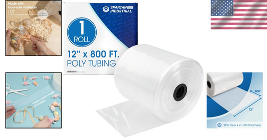 12" x 800' Clear Plastic Tubing Roll - 2.1 Mil Poly for Versatile Packaging