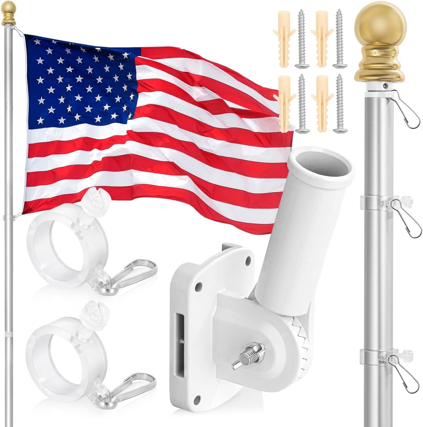 Durable 6FT Flagpole with Heavy-Duty 3x5 American Flag for Outdoor Display