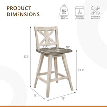 Load image into Gallery viewer, Set of 2 Rustic Solid Wood Swivel Counter Stools with Foot Rest - White Finish