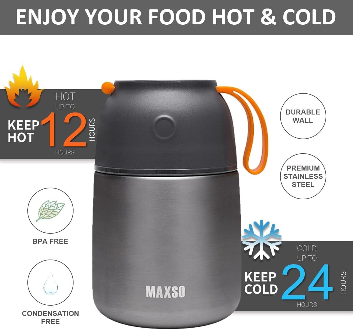 Durable Stainless Steel Insulated Lunch Containers, 2-Pack with Spoon & Fork