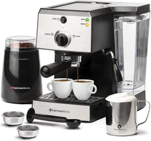 Load image into Gallery viewer, Professional Espresso Machine with Grinder &amp; Milk Frothing Cup - 7-Piece Bundle