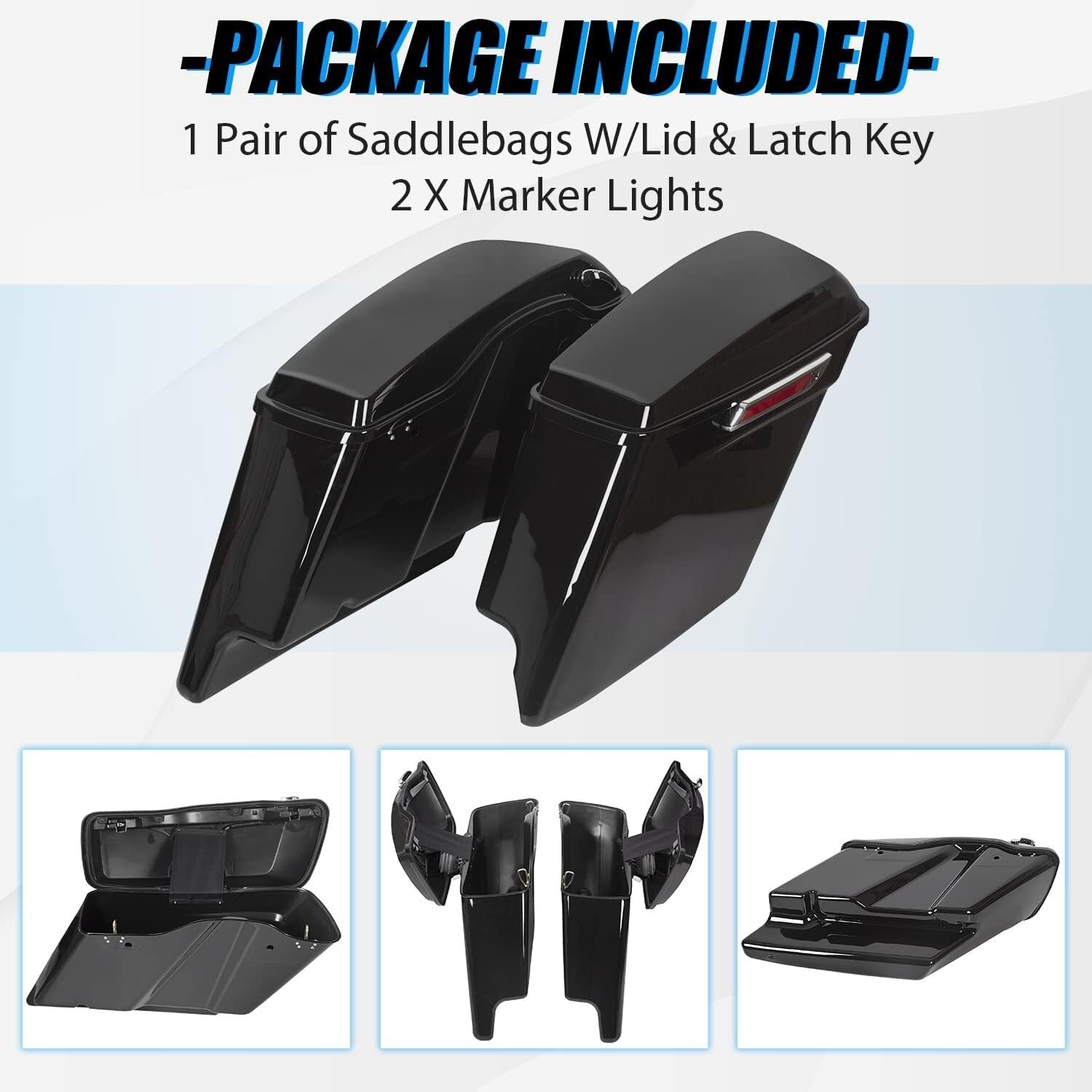 Classic 5'' Stretched Saddle Bags with Marker Lights for Harley Davidson Models
