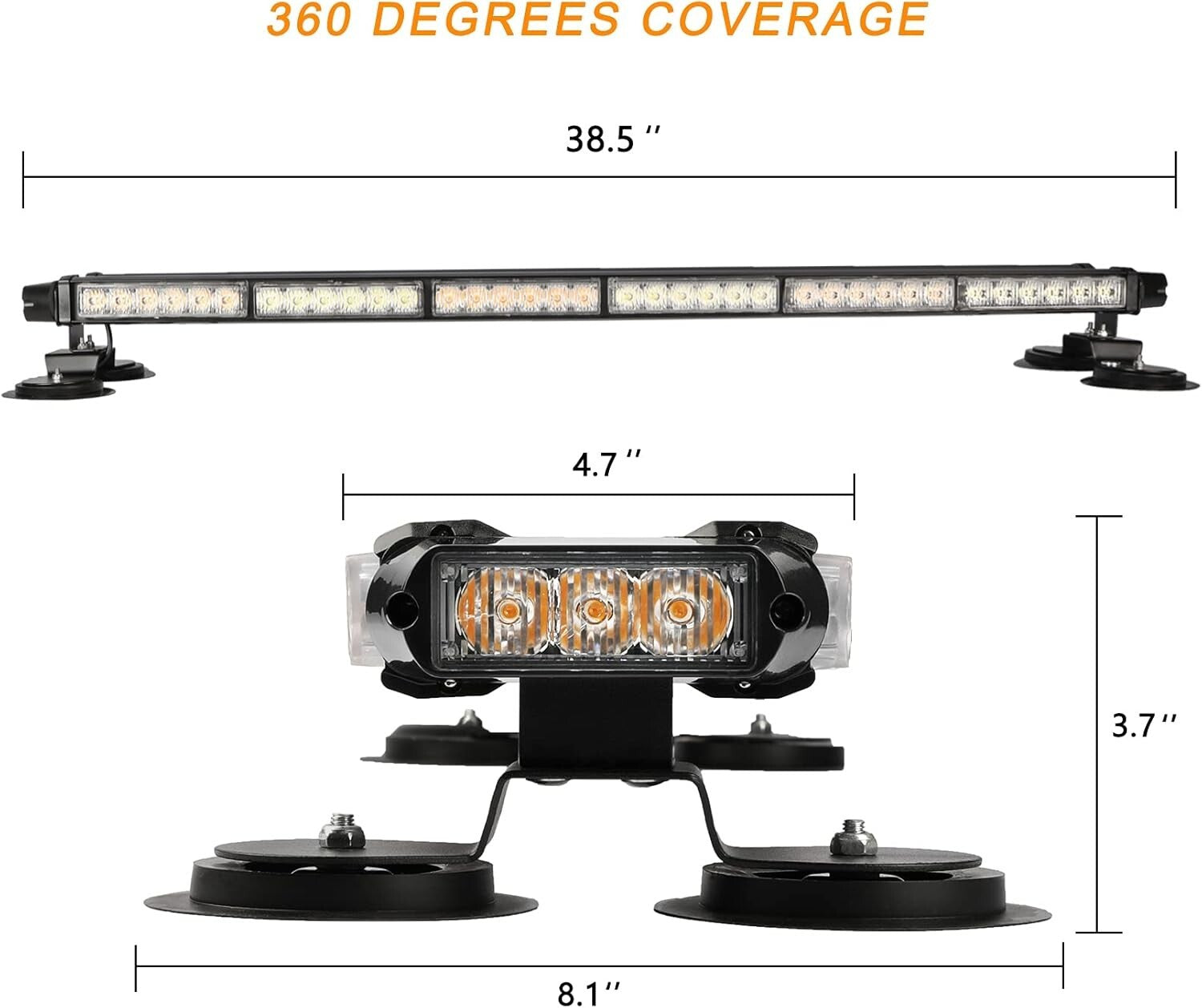 38.5" LED Strobe Light Bar - Amber/White Emergency Warning with Magnetic Mount