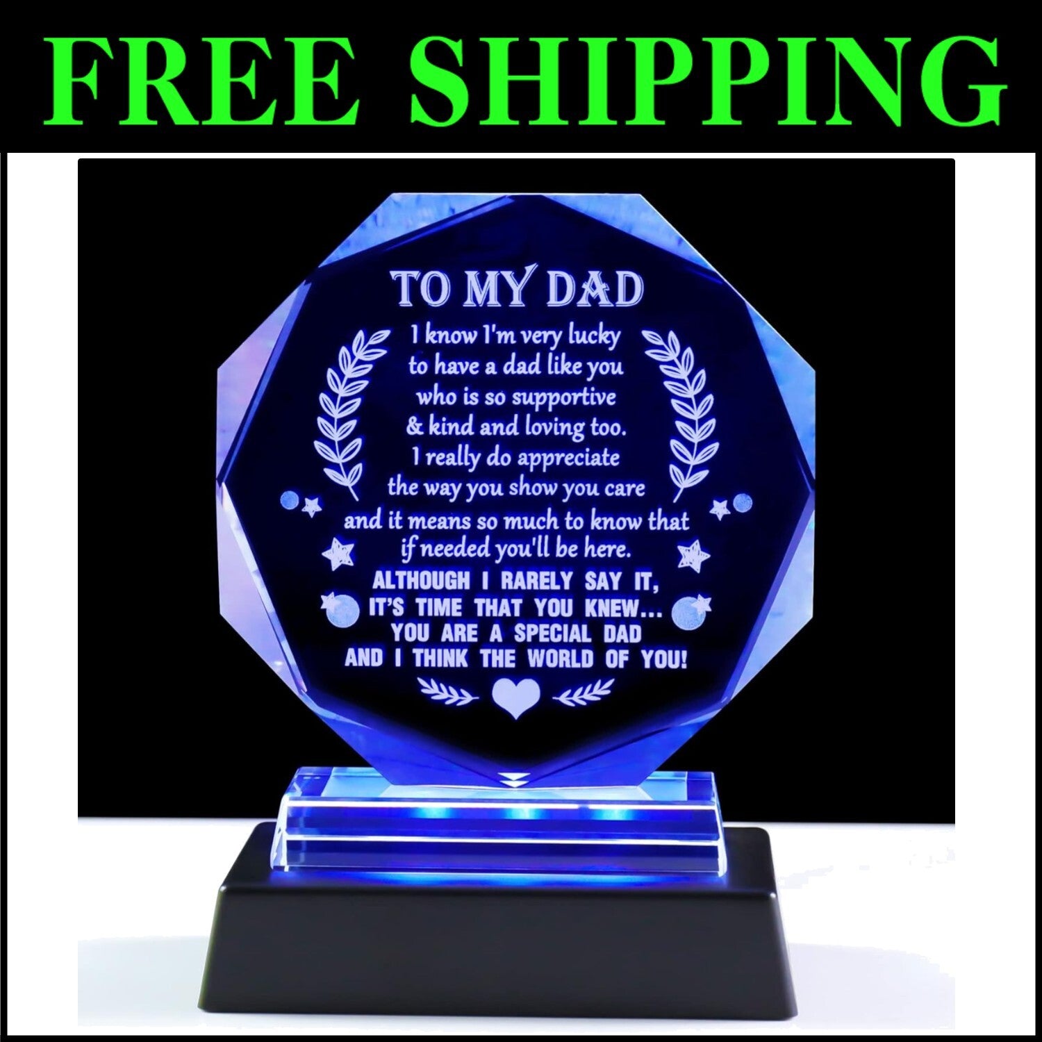 Elegant Glass Keepsake for Dad with LED Base - Meaningful Gift for Any Occasion