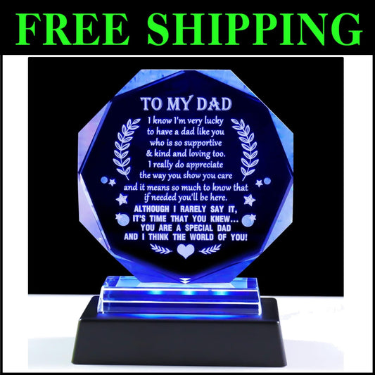 Elegant Glass Keepsake for Dad with LED Base - Meaningful Gift for Any Occasion